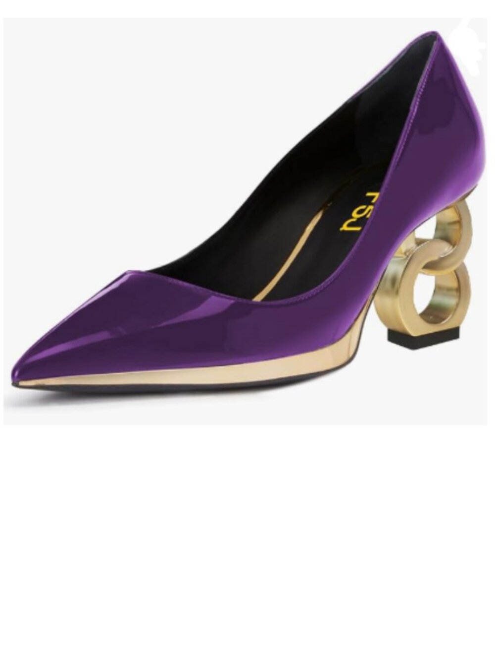 FSJ Purple Gold Chain Chunky Heel Pumps Pointed Toe Slip On High Heel Shoes